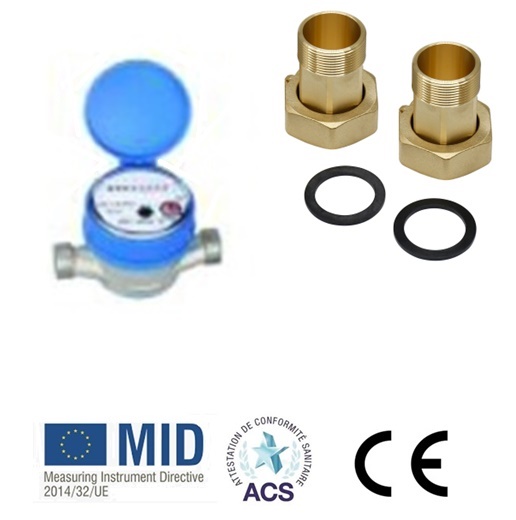 Contatore Asciutto Getto Unico Competo Di Coperchio E Raccordi.