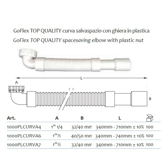 Goflex Estensibile Ghiera Plastica Salvaspazio Con Curva.