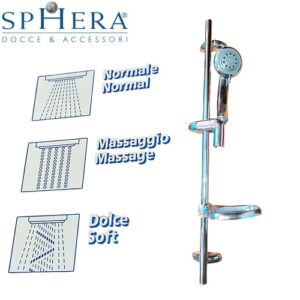Saliscendi Serie Marbella Asta Minimale  Idromassaggio Doccia Girasole 3 Getti + Flessibile 150 D/A e Portasapone.