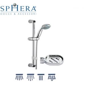 Saliscendi Cromato Magic Confort Doccia 4 Getti Asta Regolagile Con Portasapone.